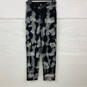 WILD FABLE black denim tie-dyed/bleached distressed super highrise straight jean